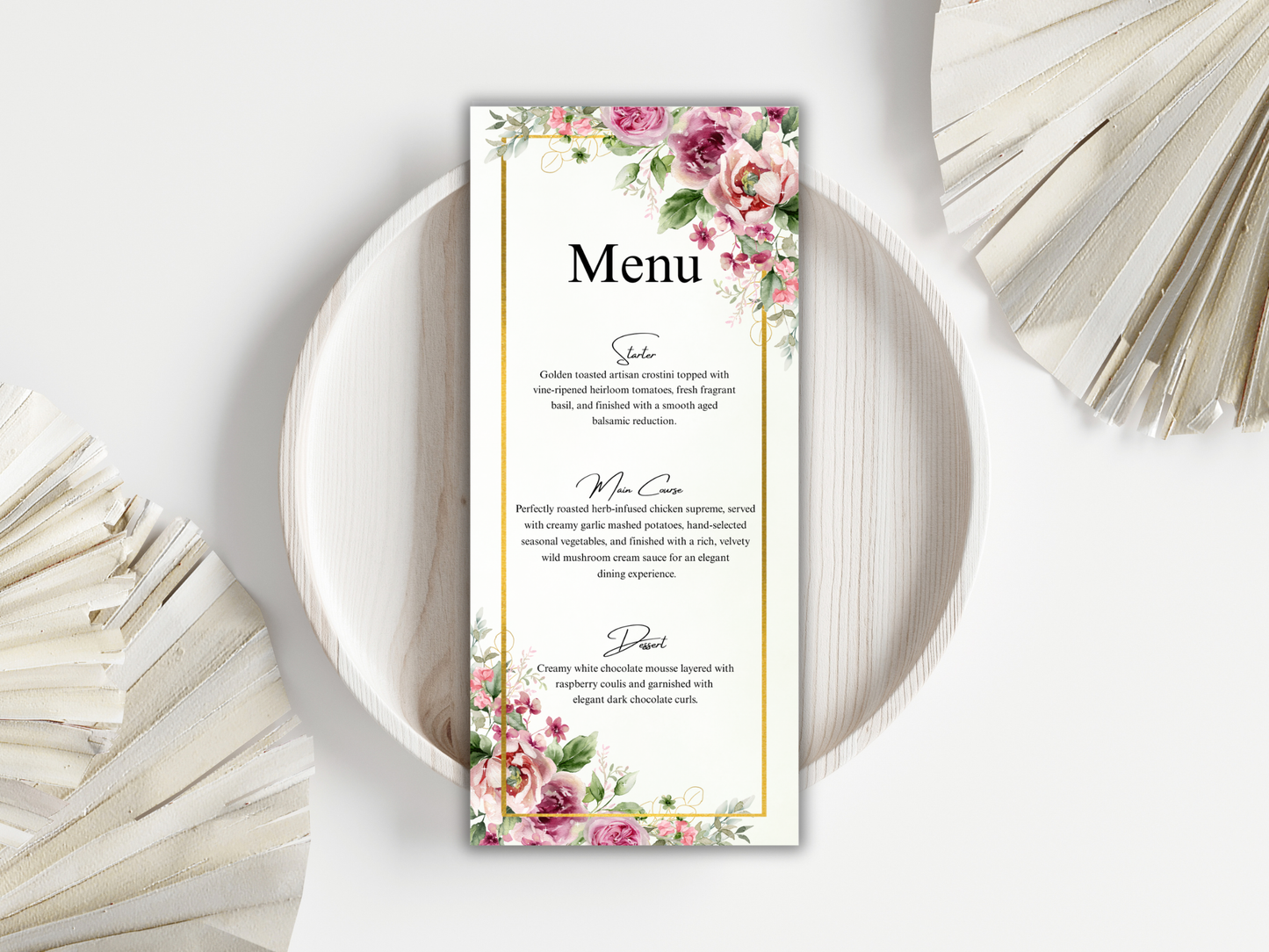 Floral Wedding Invitation Suite, RSVP, Details, Menu & Thank You Card, Bottle label, Digital Download MTC413