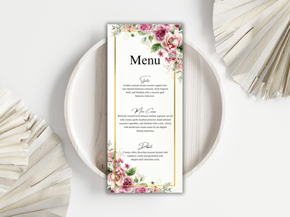 Floral Wedding Invitation Suite, RSVP, Details, Menu & Thank You Card, Bottle label, Digital Download MTC413