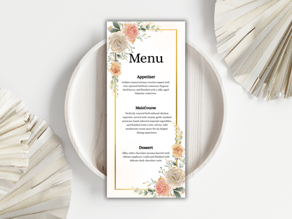 Peach & Ivory Floral Wedding Invitation Suite,  RSVP, Details, Menu, Thank You, Digital Download  MTC407