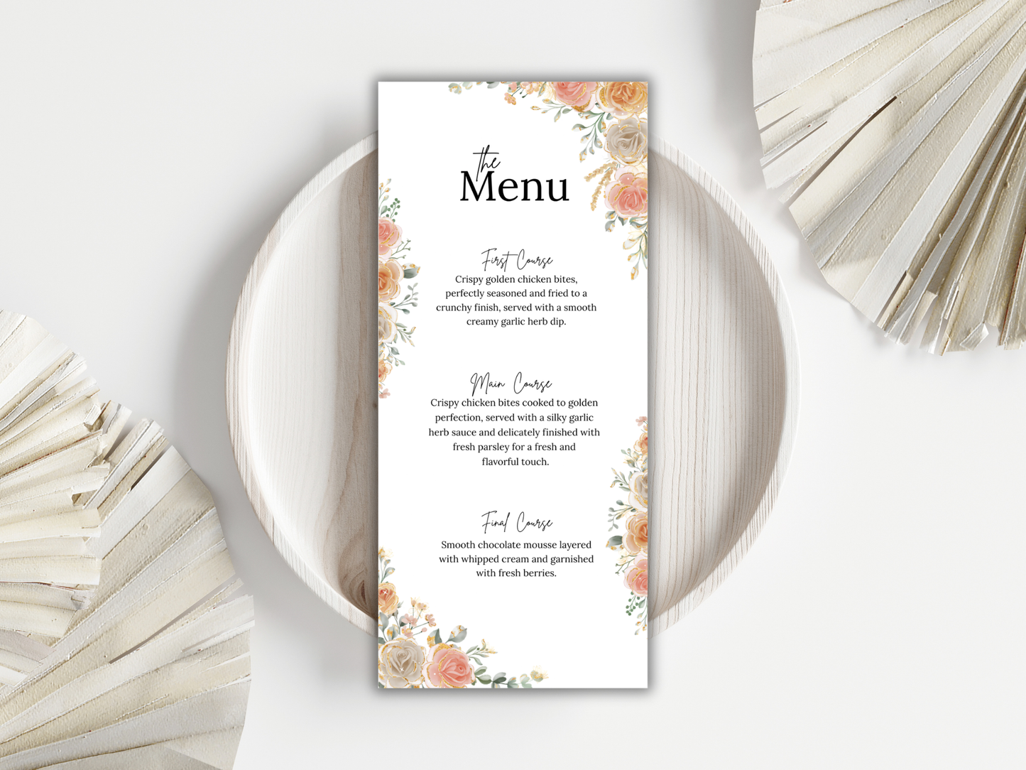 Blush Peach Floral Wedding Invitation Suite, Editable RSVP, Details, Menu & Thank You (Digital Download) MTC387