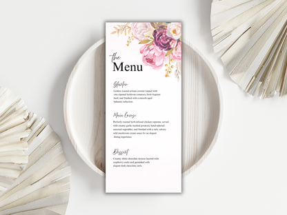 Elegant Blush Floral Wedding Invitation Suite, RSVP, Menu, Details (Digital Download) MTC415