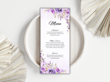 Watercolor Purple Floral Wedding invitation Bundle, Editable Canva Template, Details, RVSP, Instant Download MTC401