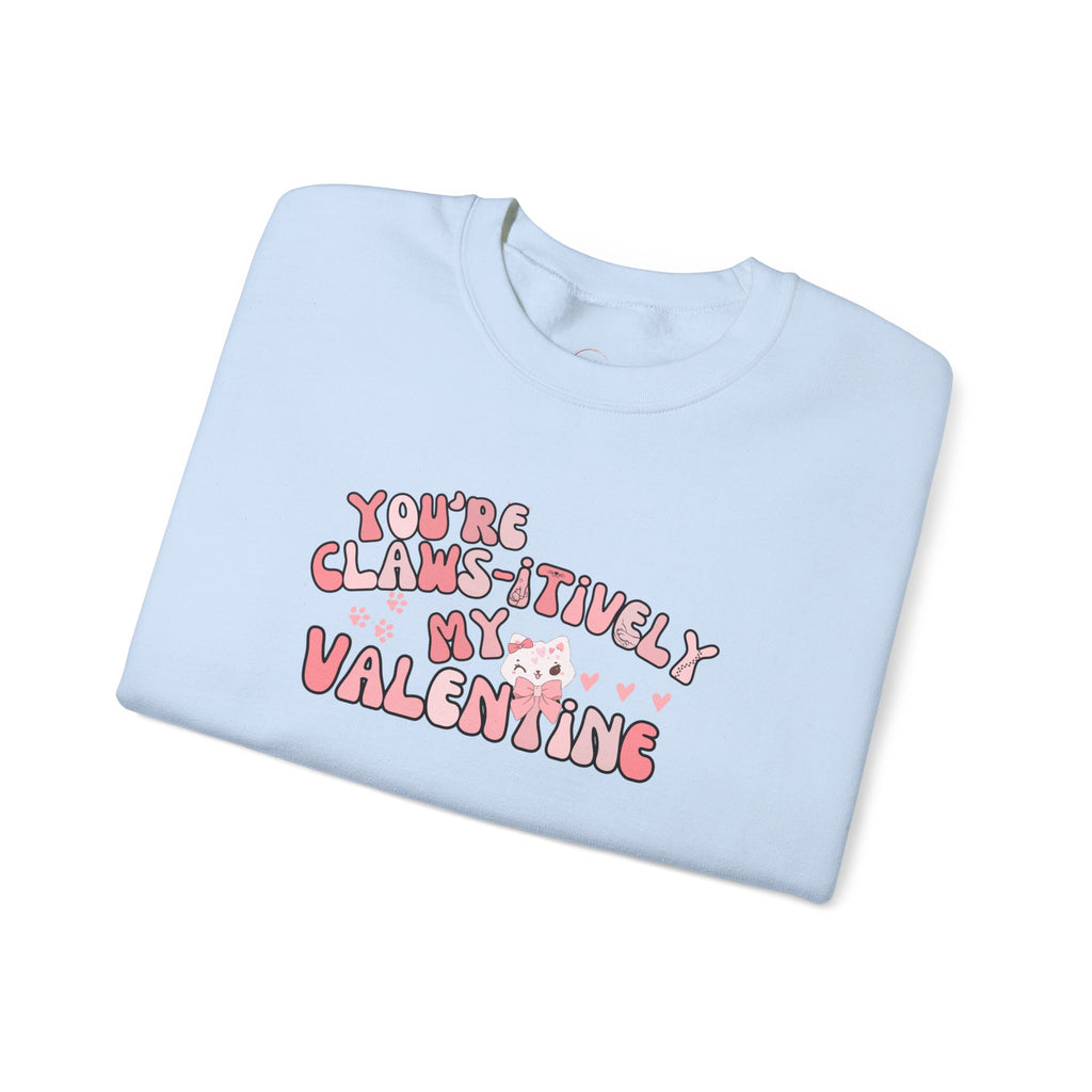 Cat Bow Valentine Unisex Sweatshirt, Claws-itively Adorable Gift, Funny Valentine's Day Jumper, Cute Kitty Lover Top, Heart Design Pullover,