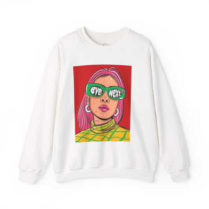 Graphic Sweatshirt — 'Bye Next' Retro Pop Art Girl Crewneck