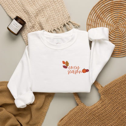 Crewneck Sweatshirt — Cozy Season Fall Leaves "Cozy Season" Design