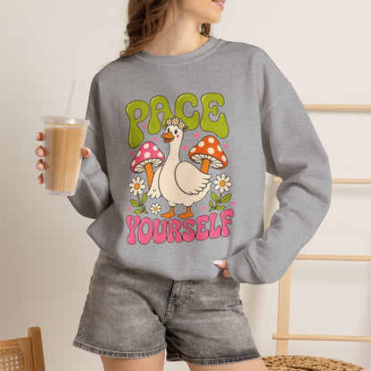 Peace Yourself Crewneck Sweatshirt — Retro Duck & Mushrooms Graphic