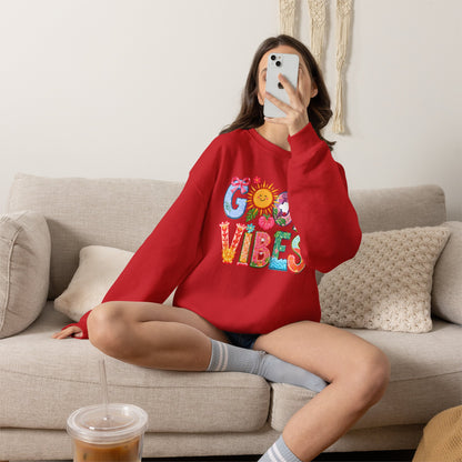 Good Vibes Floral Sweatshirt - Colorful Retro Sun Graphic Crewneck