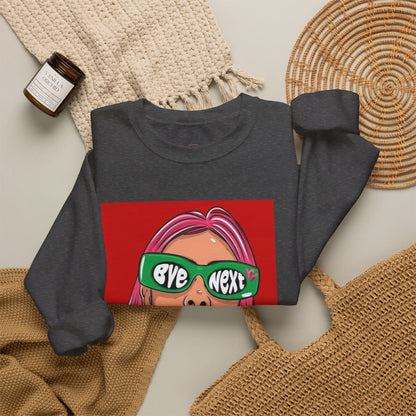 Graphic Sweatshirt — 'Bye Next' Retro Pop Art Girl Crewneck