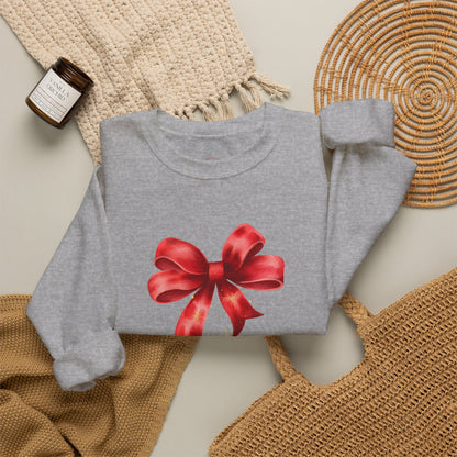 Red Ribbon Bow Crewneck Sweatshirt — Holiday Gift Sweatshirt