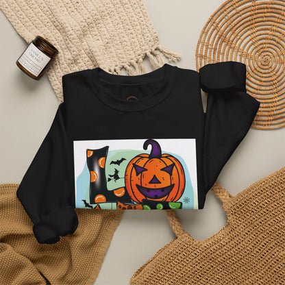 Halloween LOVE Crewneck Sweatshirt — Jack-O'-Lantern & Leopard Print Graphic