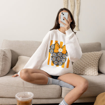 Floral Mouse Head Sweatshirt — Yellow Daisy Bow Crewneck