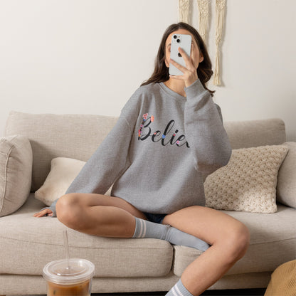 Believe Floral Crewneck Sweatshirt — Inspirational White Pullover