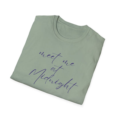 Midnight Rendezvous Unisex Softstyle T-Shirt, Midnight Meeting Tee, Moonlight Encounter Shirt, Late Night Date Top, Starry Sky Gift