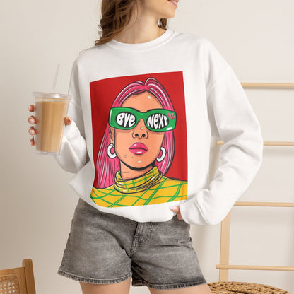 Graphic Sweatshirt — 'Bye Next' Retro Pop Art Girl Crewneck
