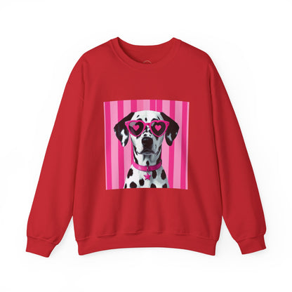 Dalmatian with Heart Sunglasses Sweatshirt — Cute Pink Pet Graphic Crewneck