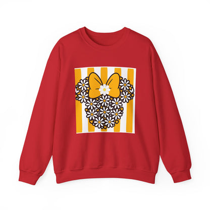 Floral Mouse Head Sweatshirt — Yellow Daisy Bow Crewneck