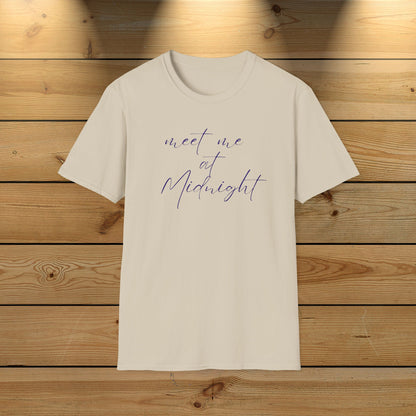 Midnight Rendezvous Unisex Softstyle T-Shirt, Midnight Meeting Tee, Moonlight Encounter Shirt, Late Night Date Top, Starry Sky Gift