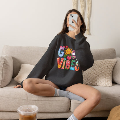 Good Vibes Floral Sweatshirt - Colorful Retro Sun Graphic Crewneck