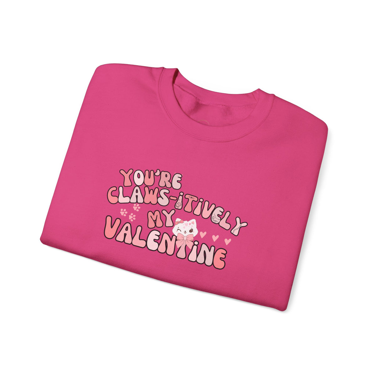 Cat Bow Valentine Unisex Sweatshirt, Claws-itively Adorable Gift, Funny Valentine's Day Jumper, Cute Kitty Lover Top, Heart Design Pullover,
