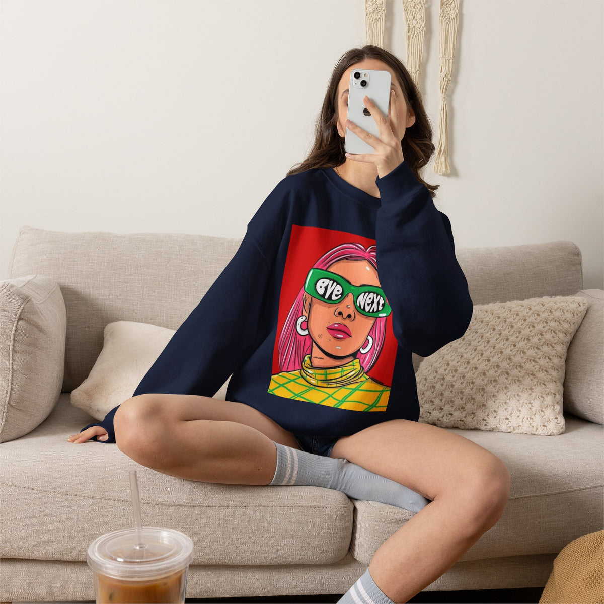 Graphic Sweatshirt — 'Bye Next' Retro Pop Art Girl Crewneck