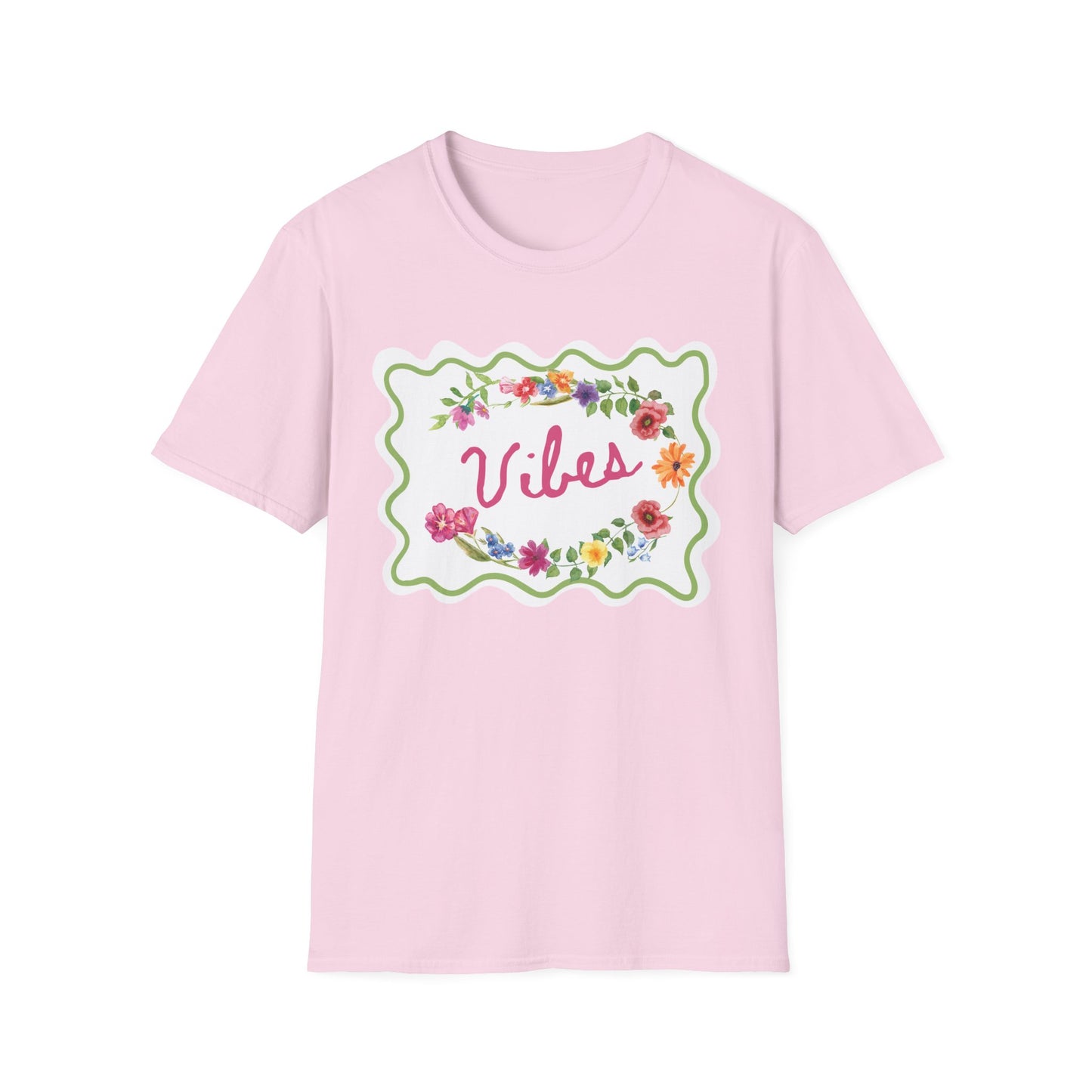 Florals and Good Vibes Unisex Softstyle T-Shirt, Casual Tee, Flower Shirt, Positive Vibes, Gift for Her, Summer Fashion