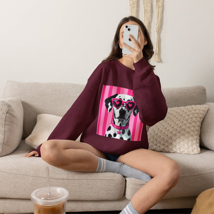 Dalmatian with Heart Sunglasses Sweatshirt — Cute Pink Pet Graphic Crewneck
