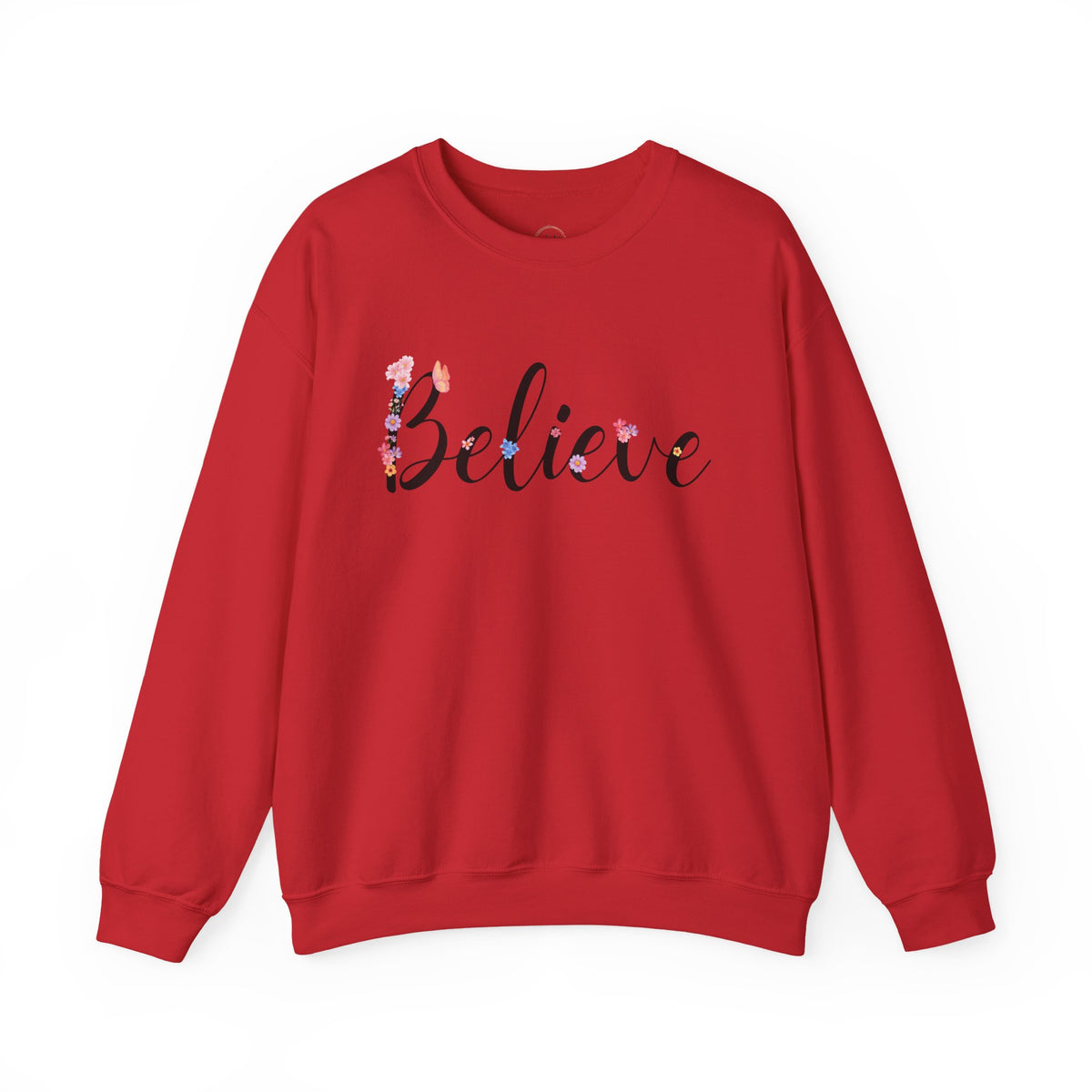 Believe Floral Crewneck Sweatshirt — Inspirational White Pullover