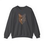 Cat Face Split Crewneck Sweatshirt – Half Realistic, Half Line Art Cat Design
