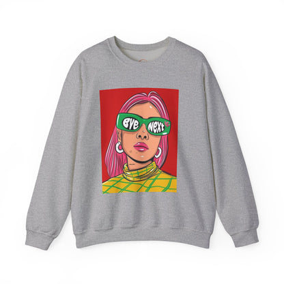 Graphic Sweatshirt — 'Bye Next' Retro Pop Art Girl Crewneck