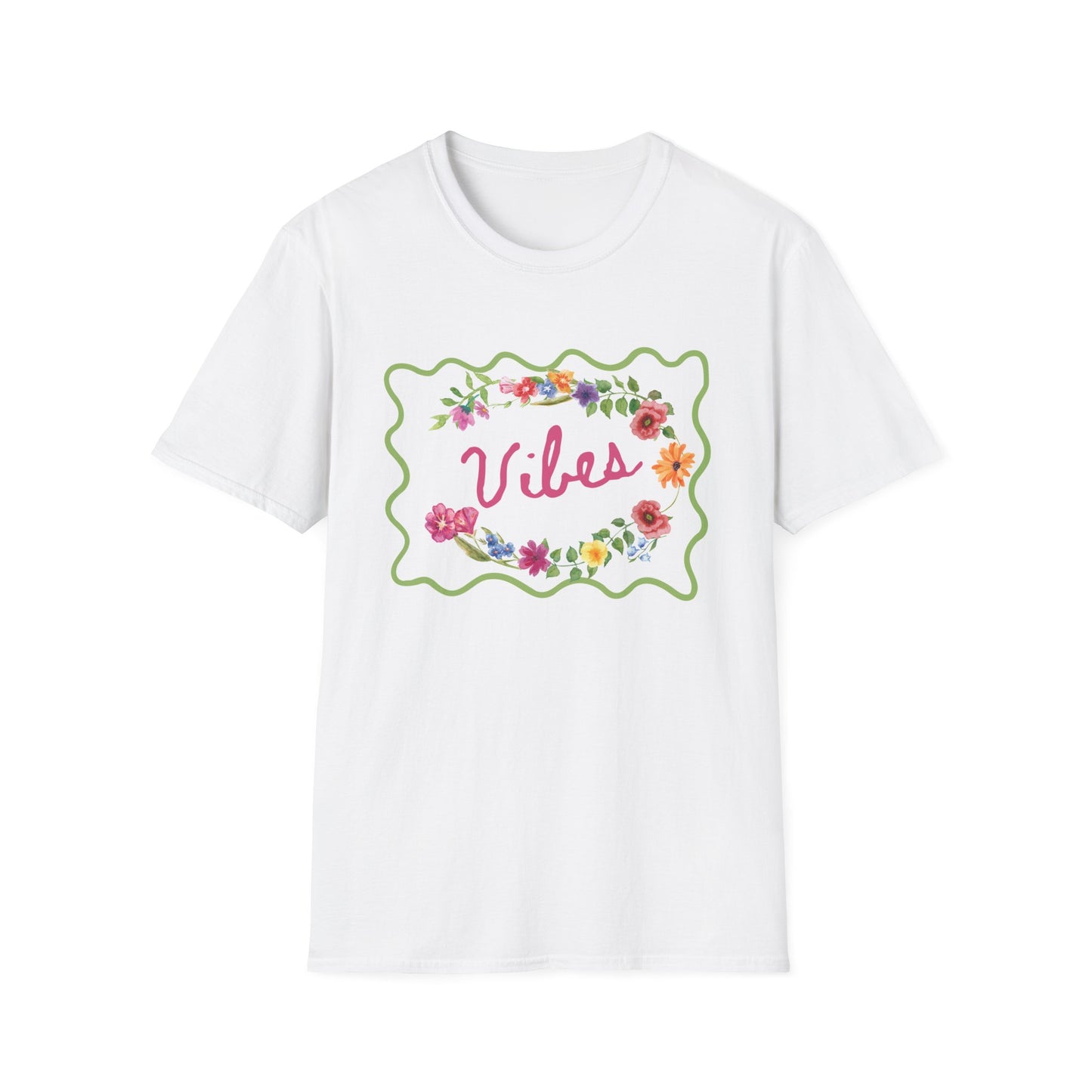 Florals and Good Vibes Unisex Softstyle T-Shirt, Casual Tee, Flower Shirt, Positive Vibes, Gift for Her, Summer Fashion