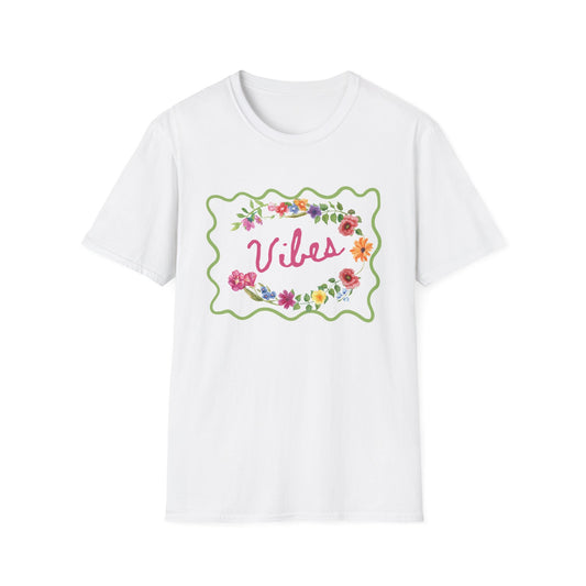 Florals and Good Vibes Unisex Softstyle T-Shirt, Casual Tee, Flower Shirt, Positive Vibes, Gift for Her, Summer Fashion