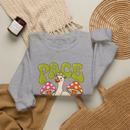 Peace Yourself Crewneck Sweatshirt — Retro Duck & Mushrooms Graphic