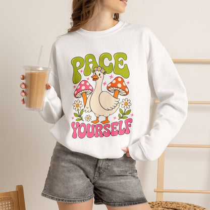 Peace Yourself Crewneck Sweatshirt — Retro Duck & Mushrooms Graphic