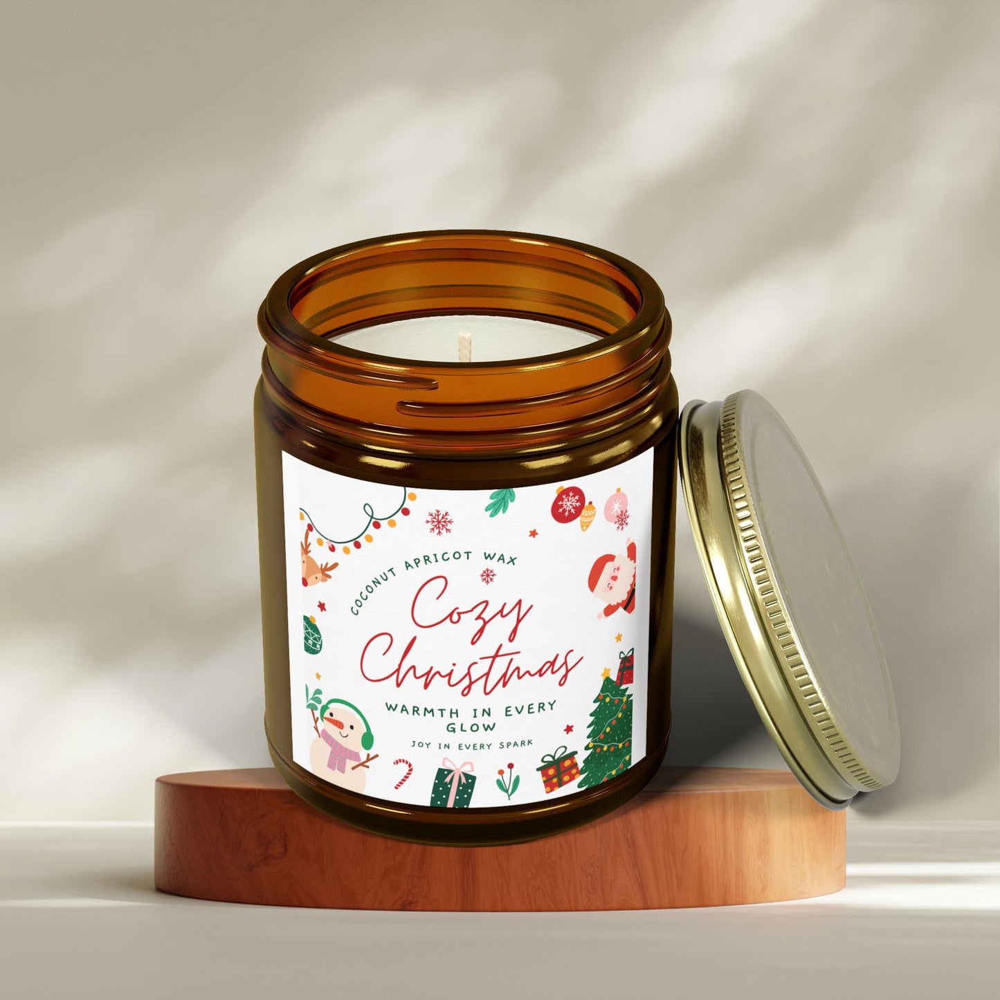 Christmas Scented Candles, Coconut Apricot Wax (4oz, 9oz)