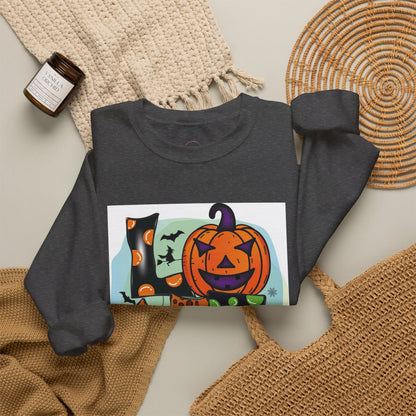 Halloween LOVE Crewneck Sweatshirt — Jack-O'-Lantern & Leopard Print Graphic