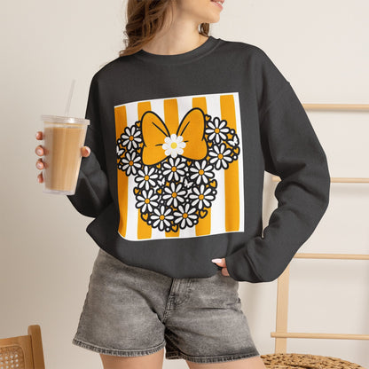Floral Mouse Head Sweatshirt — Yellow Daisy Bow Crewneck