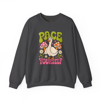 Peace Yourself Crewneck Sweatshirt — Retro Duck & Mushrooms Graphic