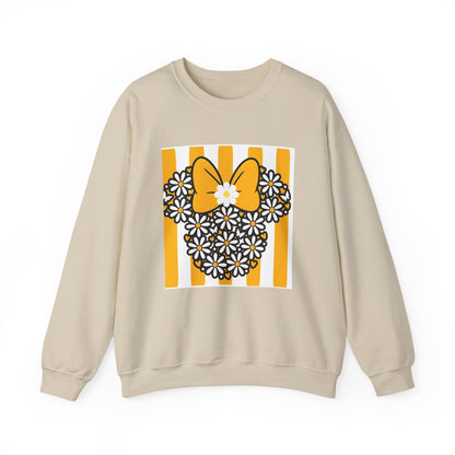 Floral Mouse Head Sweatshirt — Yellow Daisy Bow Crewneck
