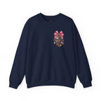 Crewneck Sweatshirt — Floral Heart Ornament with Pink Bow Holiday Design