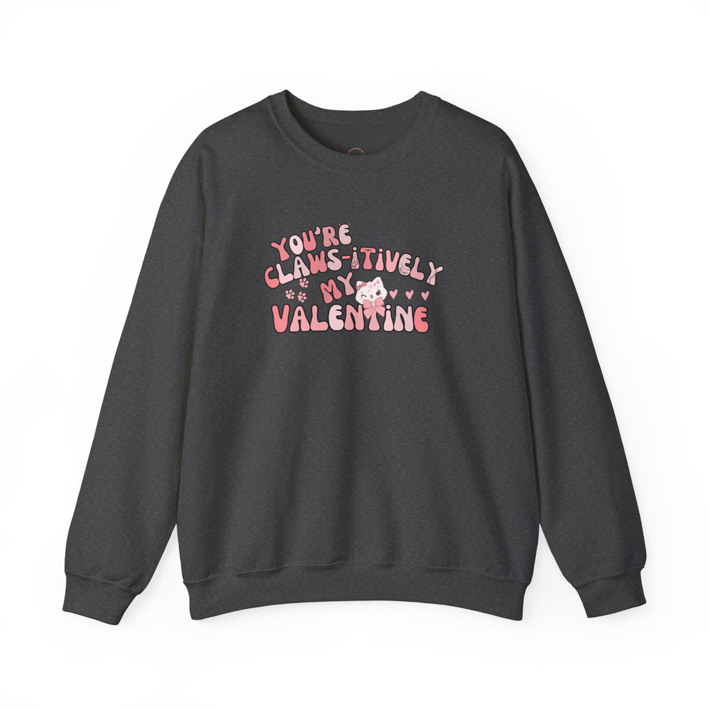 Cat Bow Valentine Unisex Sweatshirt, Claws-itively Adorable Gift, Funny Valentine's Day Jumper, Cute Kitty Lover Top, Heart Design Pullover,