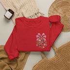 Crewneck Sweatshirt — Floral Heart Ornament with Pink Bow Holiday Design