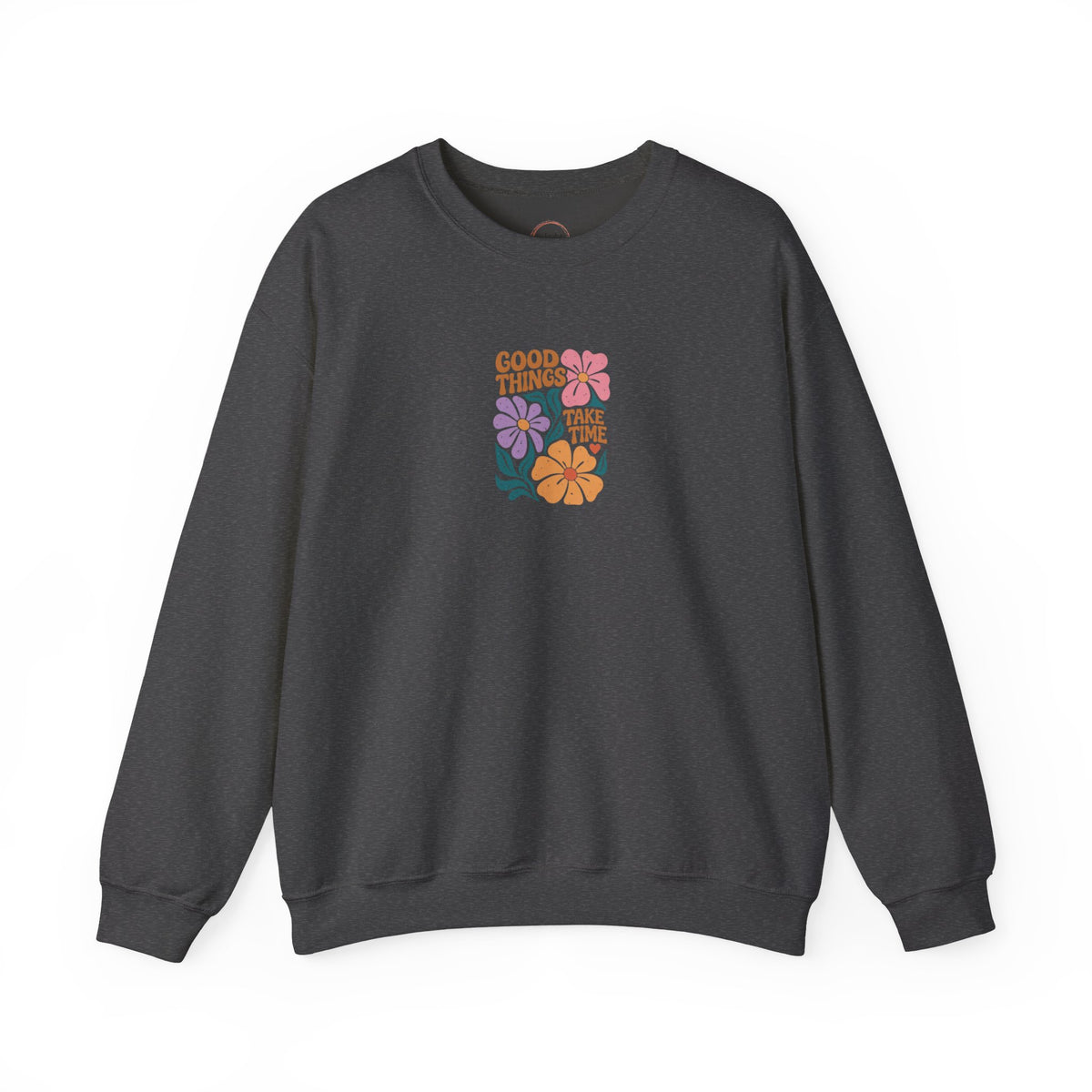 A dark charcoal gray crewneck sweatshirt with a pink graphic on the chest that reads 'CNB CROSSFIT NEVER BROKEN' and 'YOU MAY BE KITTEN, BUT YOU DO NEVER BEARER.'.