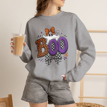 Boo Halloween Sweatshirt — Leopard & Purple Graphic Crewneck