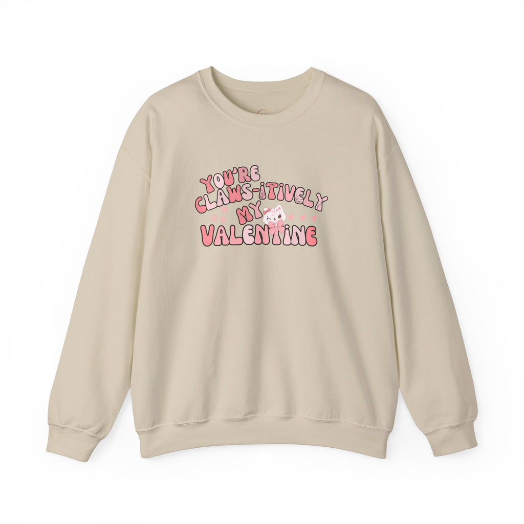 Cat Bow Valentine Unisex Sweatshirt, Claws-itively Adorable Gift, Funny Valentine's Day Jumper, Cute Kitty Lover Top, Heart Design Pullover,