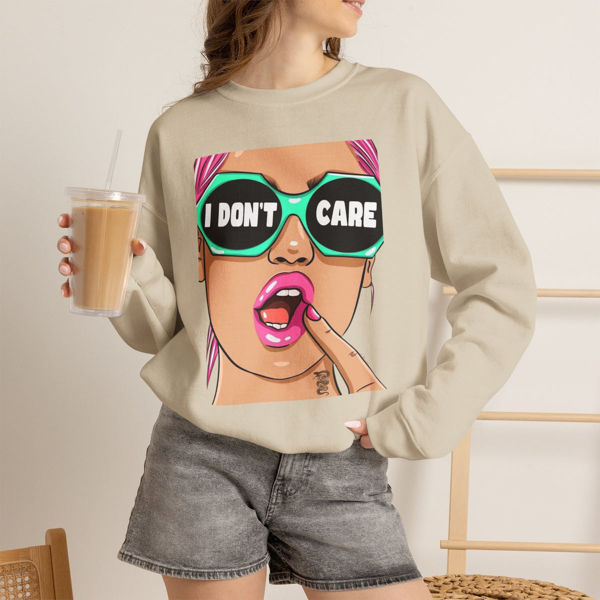 “I Don’t Care” Pop Art Crewneck Sweatshirt