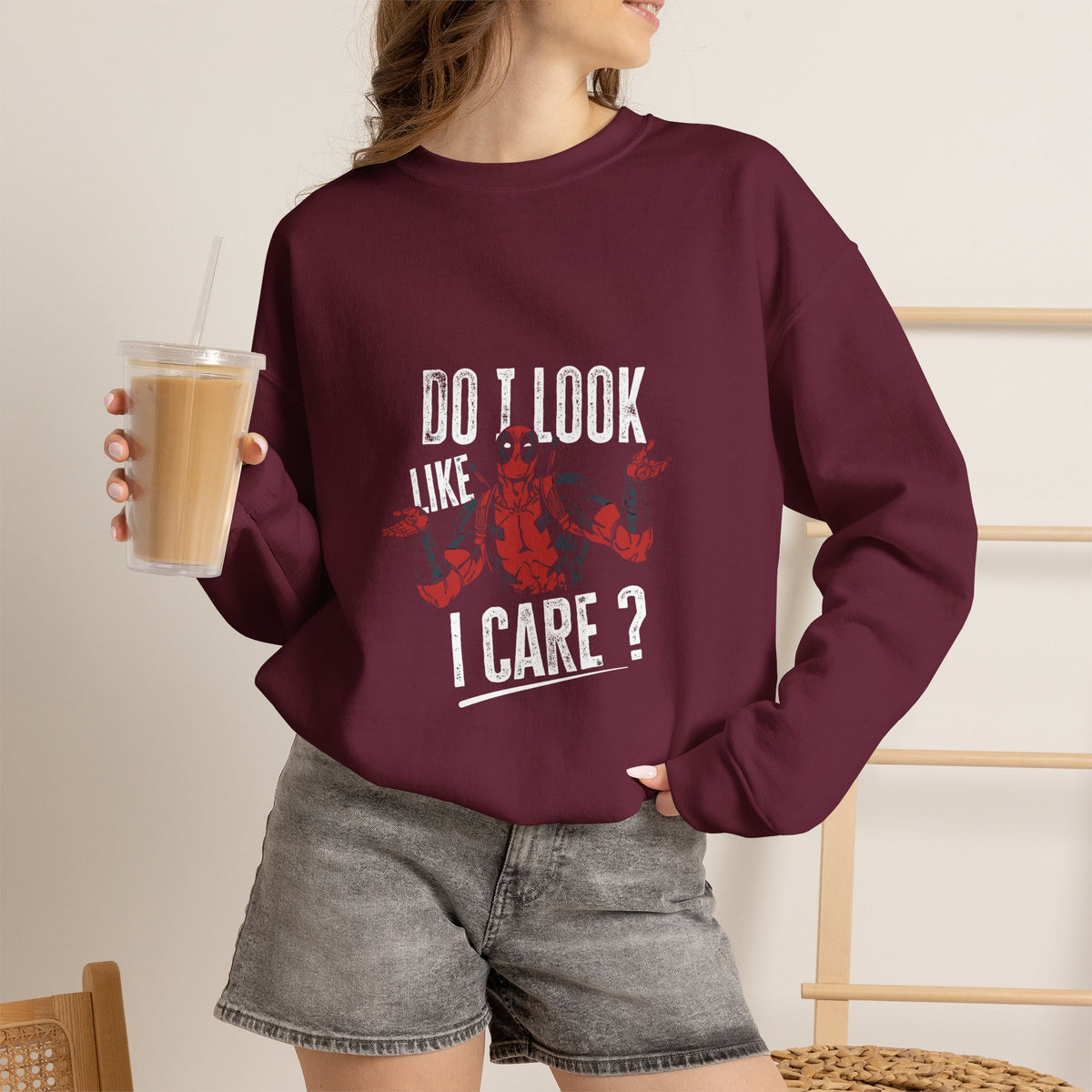 Do I Look Like I Care? Crewneck Sweatshirt — Funny Sarcastic Floral Pullover