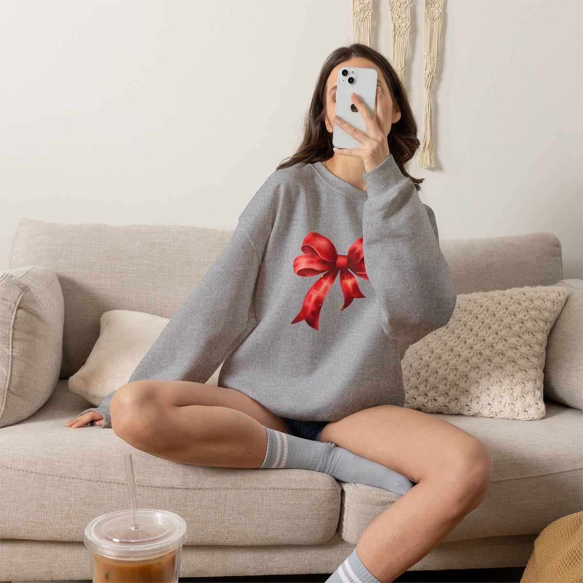 Red Ribbon Bow Crewneck Sweatshirt — Holiday Gift Sweatshirt