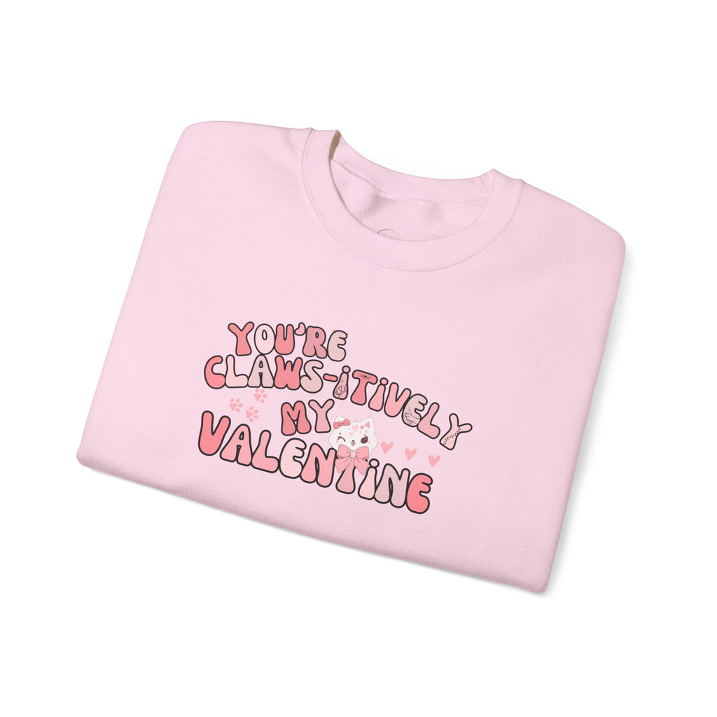 Cat Bow Valentine Unisex Sweatshirt, Claws-itively Adorable Gift, Funny Valentine's Day Jumper, Cute Kitty Lover Top, Heart Design Pullover,