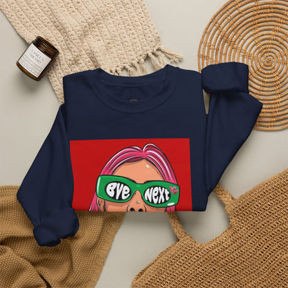 Graphic Sweatshirt — 'Bye Next' Retro Pop Art Girl Crewneck