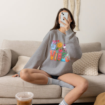Good Vibes Floral Sweatshirt - Colorful Retro Sun Graphic Crewneck